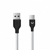 Дата-кабель USB - USB Type-C, нейлон, 1.2м, серебро, Prime Line 7223