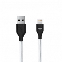 ВЫВЕДЕНО Дата-кабель USB - Lightning, нейлон, 1м, серебро, Prime Line 7226