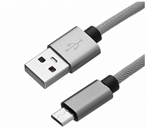 Дата-кабель USB - micro USB, нейлон, 1.2м, серый , Prime Line 7219