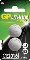 Литиевая дисковая батарейка GP Lithium CR2016 - 2 шт. в блистере