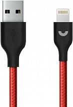 Дата-кабель USB - Lightning, нейлон, 1.2м, красный, Prime Line 7227