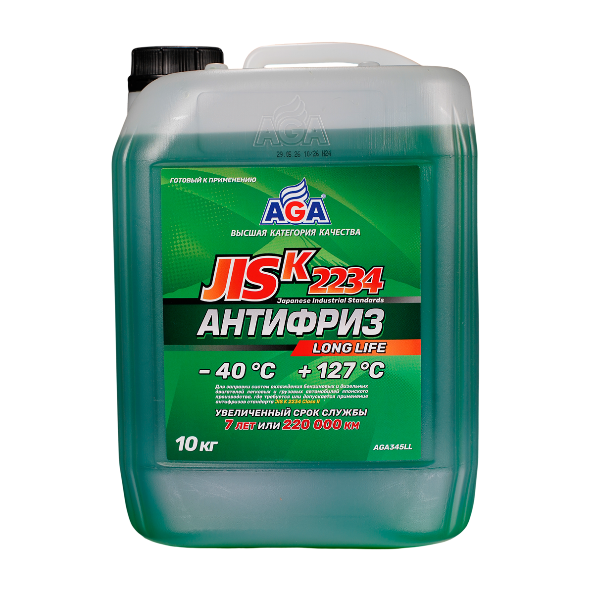 AGA345LL Антифриз зеленый, -40С, 10кг JIS K 2234