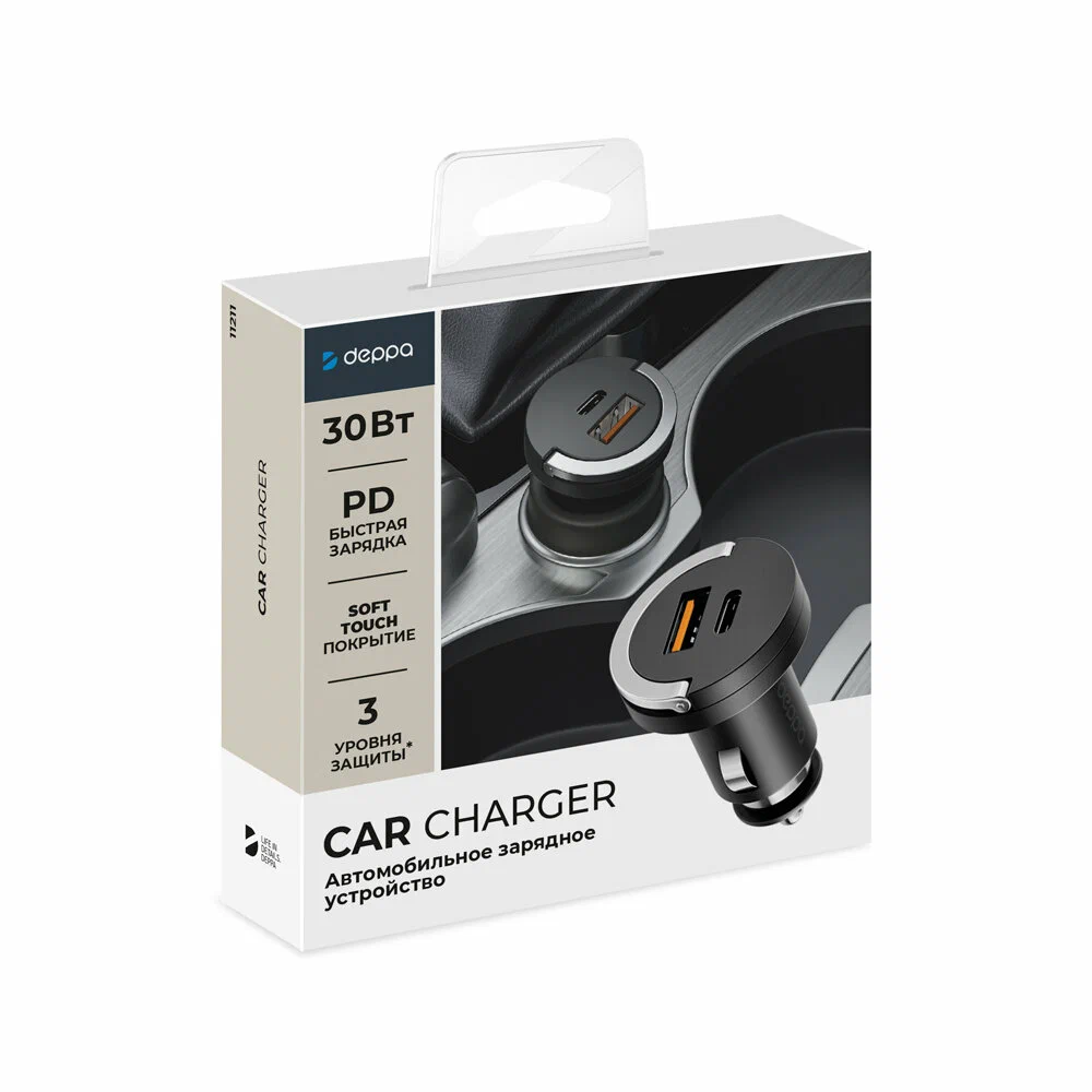 АЗУ USB Type-C + USB-A, QC3.0, Power Delivery, 30Вт, Ultra, Deppa 11211