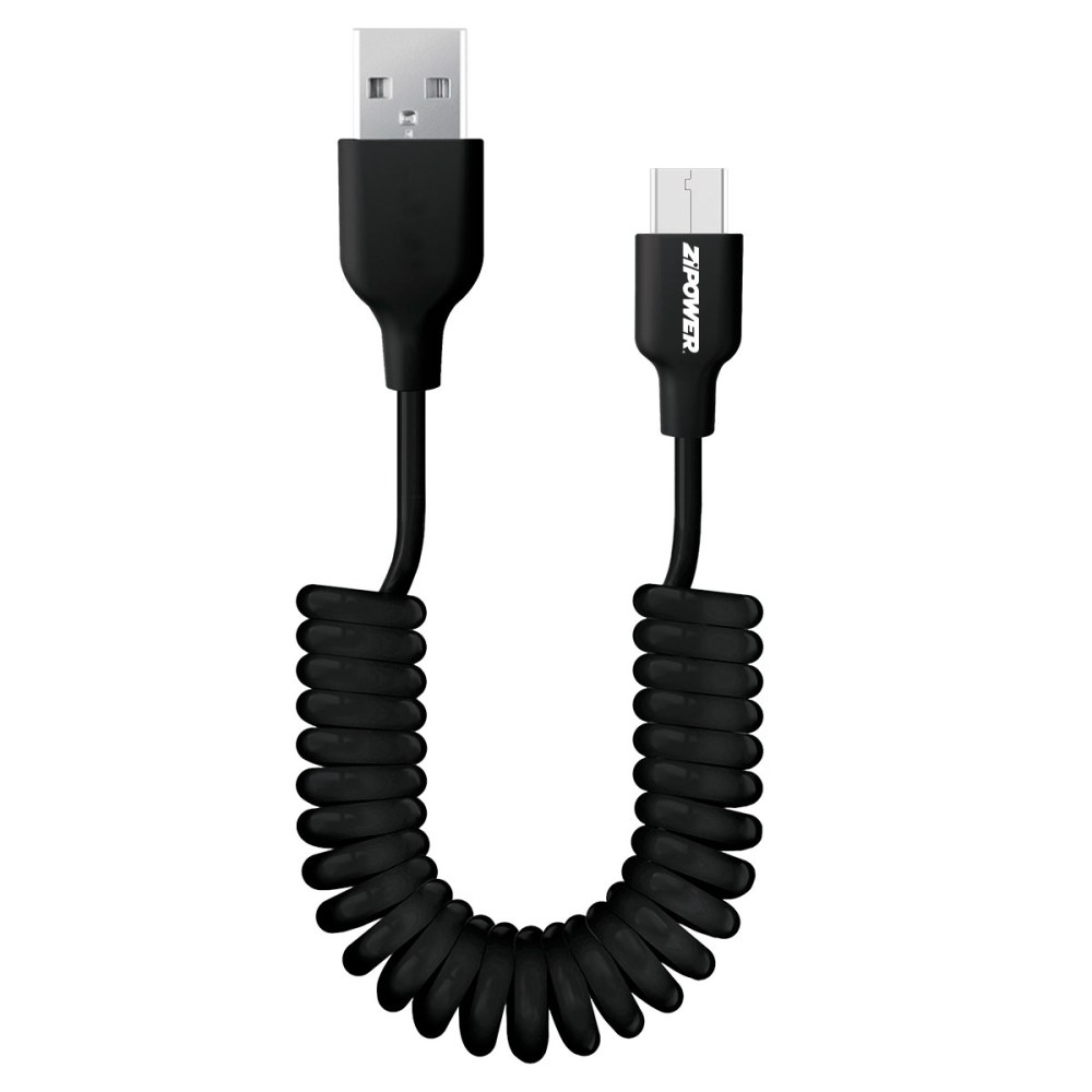 PM6735 Спиральный USB кабель Type-A Micro USB, 3 A быстрая зарядка, 1 м, передача данных 480 Мбит/с, черный