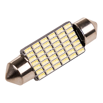 Автолампа диод T11(C5W) 12V 42 SMD диода 1-конт 39мм Белая SKYWAY Салон, номер