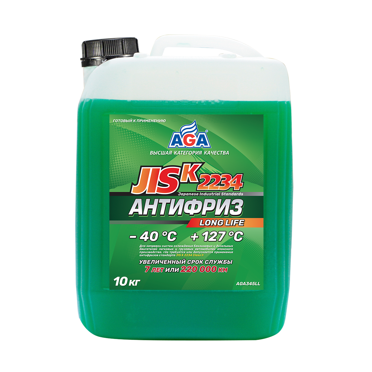 AGA345LL Антифриз зеленый, -40С, 10кг JIS K 2234