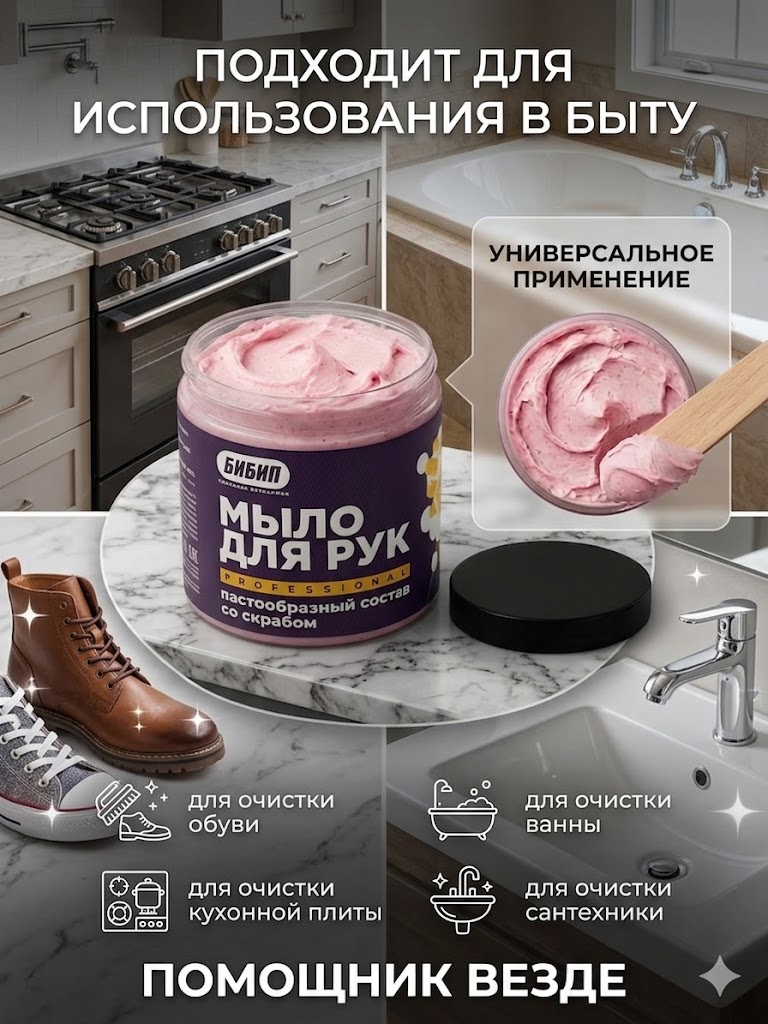  Мыло для рук  профессионал со скрабом (паста) банка 500 мл БИБИП