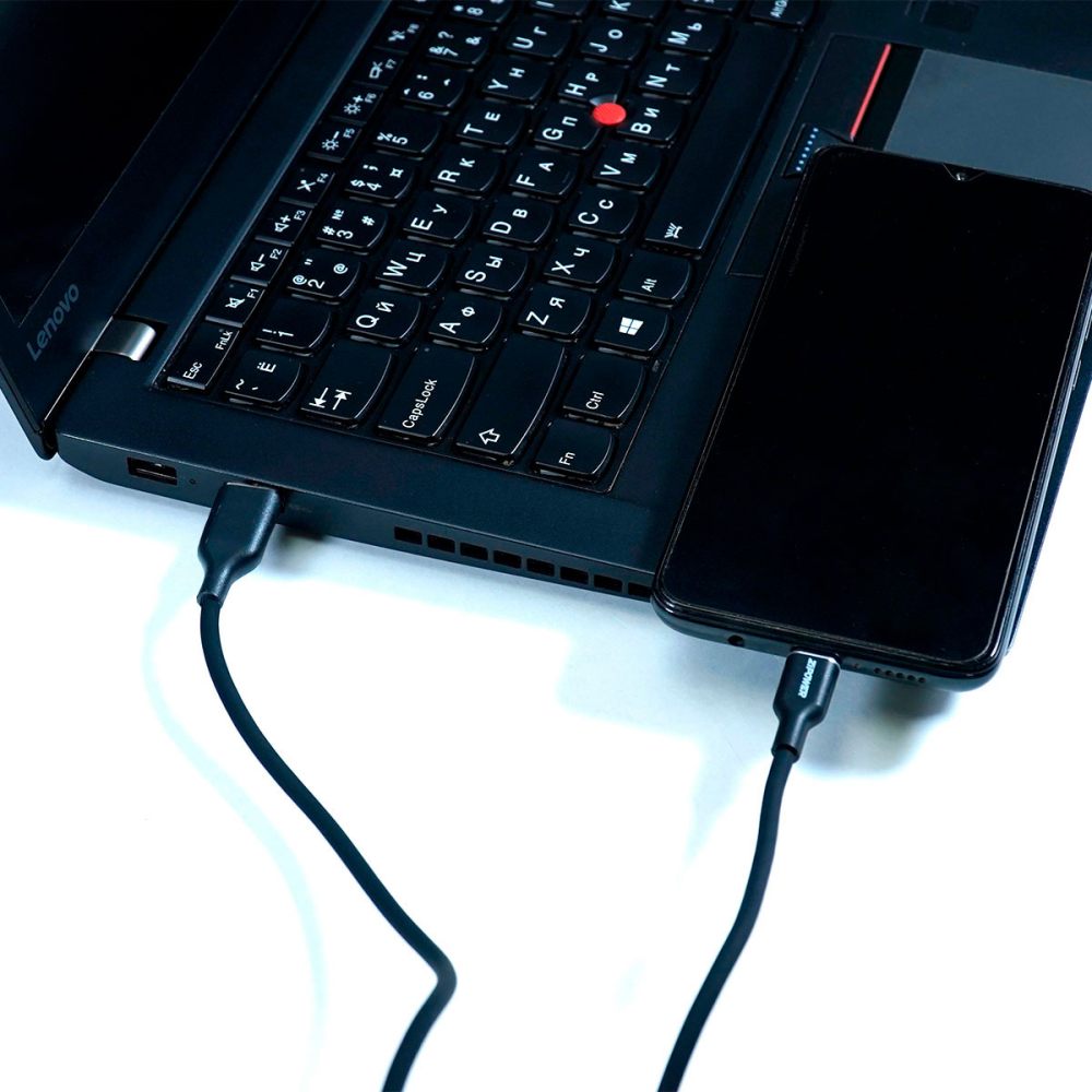 PM6738 Силиконовый USB кабель Type-A Type-C, 3 A быстрая зарядка, 1 м, передача данных 480 Мбит/с, черный