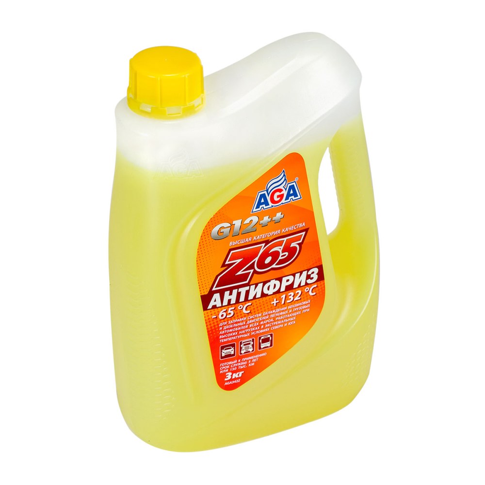 AGA342Z Антифриз  желтый, -65С, 3 кг, G-12++ ANTIFREEZE AGA-Z65, PREMIX
