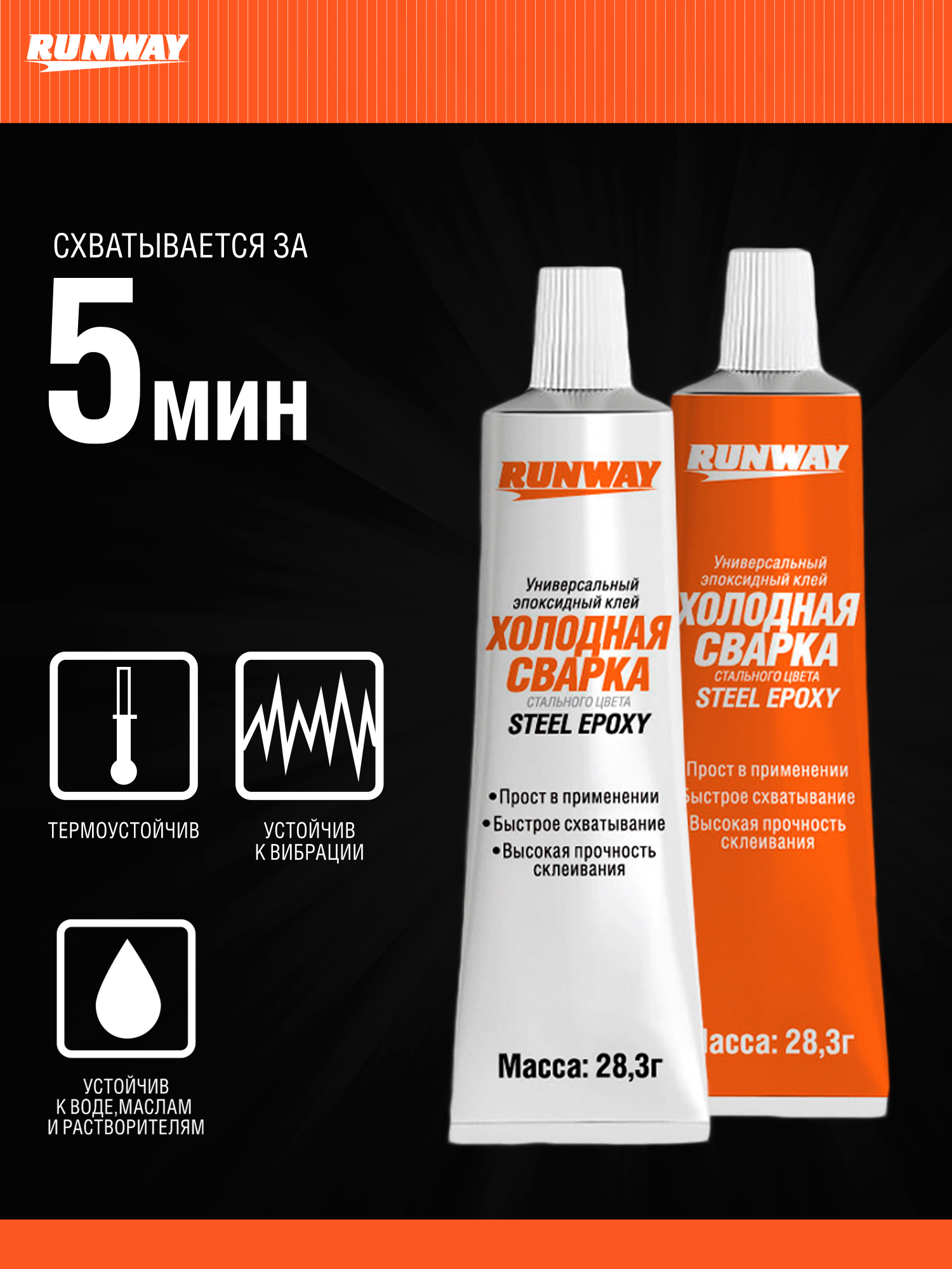 RW8504 Универсальная эпоксидный клей "ХОЛОДНАЯ СВАРКА" стального цвета