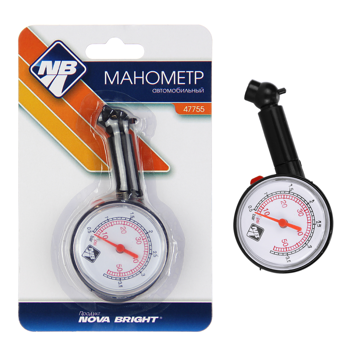 Манометр шинный "Nova Bright" в блистере (до 3.5 атм) 47755