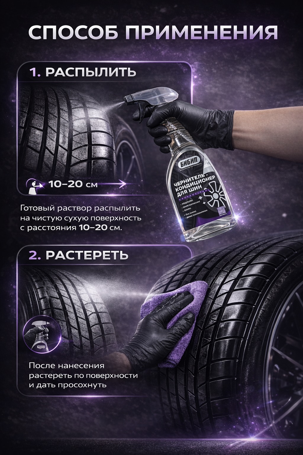  БИБИП Чернитель-кондиционер шин professional, глубокий цвет 550 мл