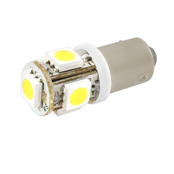 Автолампа диод T8,5 (T4W) 12V 5 SMD диодов BA9s 1-конт Белая Габариты min2