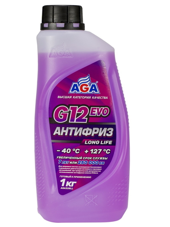 AGA328LL Антифриз, готовый к применению, фиолетовый, -40С, 1кг, G12 evo;ANTIFREEZE AGA G12 evo