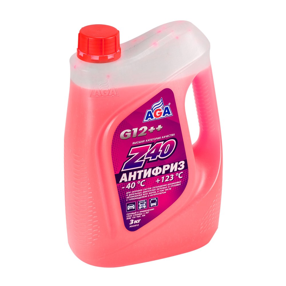 AGA301Z Антифриз красный, -40С, 3кг, G-12++ ANTIFREEZE AGA-Z40, PREMIX
