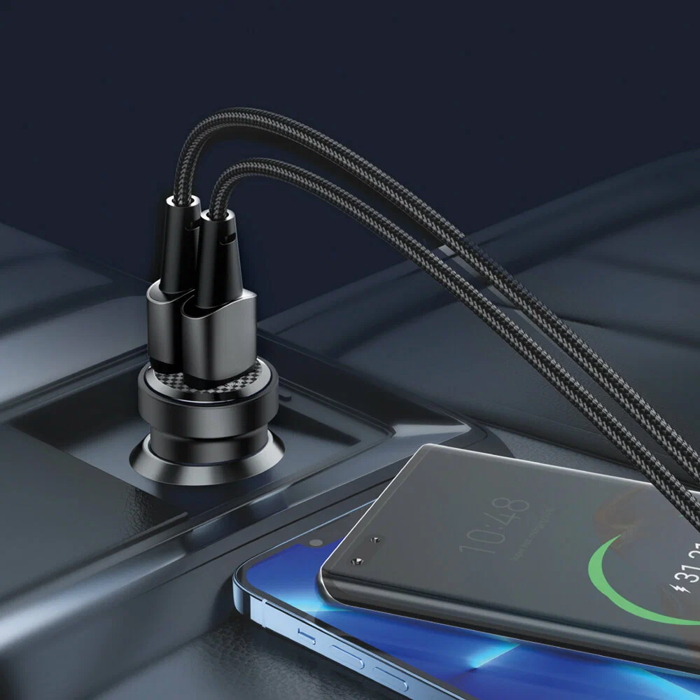 АЗУ USB A + USB-C, PD, QC 3.0, 30W, Crystal, прозрачный, черный, Deppa 11218