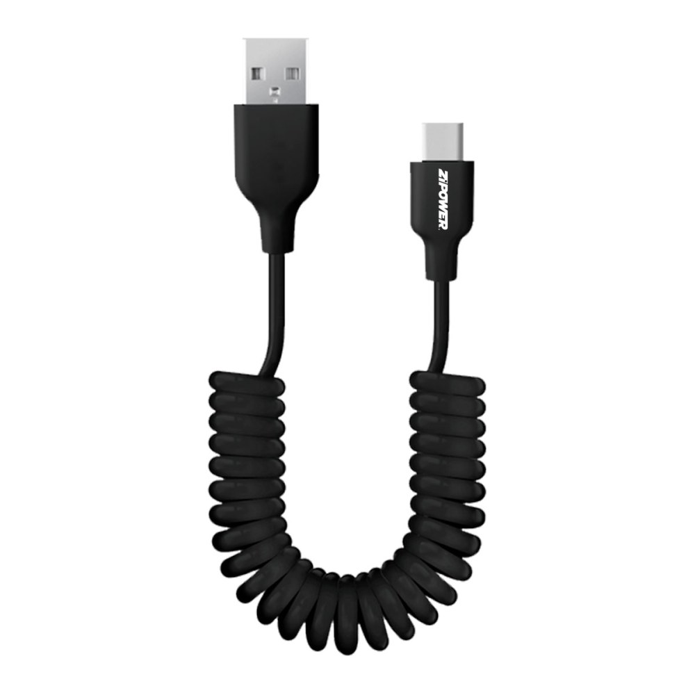 PM6736 Спиральный USB кабель Type-A Type-C, 3 A быстрая зарядка, 1 м, передача данных 480 Мбит/с, черный