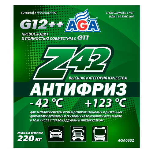 AGA065Z Антифриз  зеленый, -42С 220 кг AGA ANTIFREEZE AGA-Z42, PREMIX