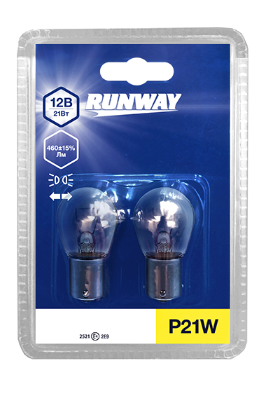 Лампа накаливания P21W 12В 21Вт 2шт блистер RW-P21W-b RUNWAY