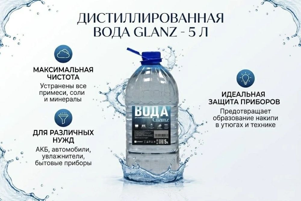 Дистиллированная вода Glanz 5 л оптом для бизнеса