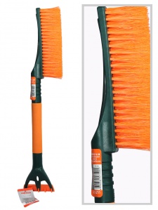 Щетка для снега со скребком "Li-Sa" 61 см поролоновая ручка, расщепленная щетина, оранжево-зеленая (LS211) 44386