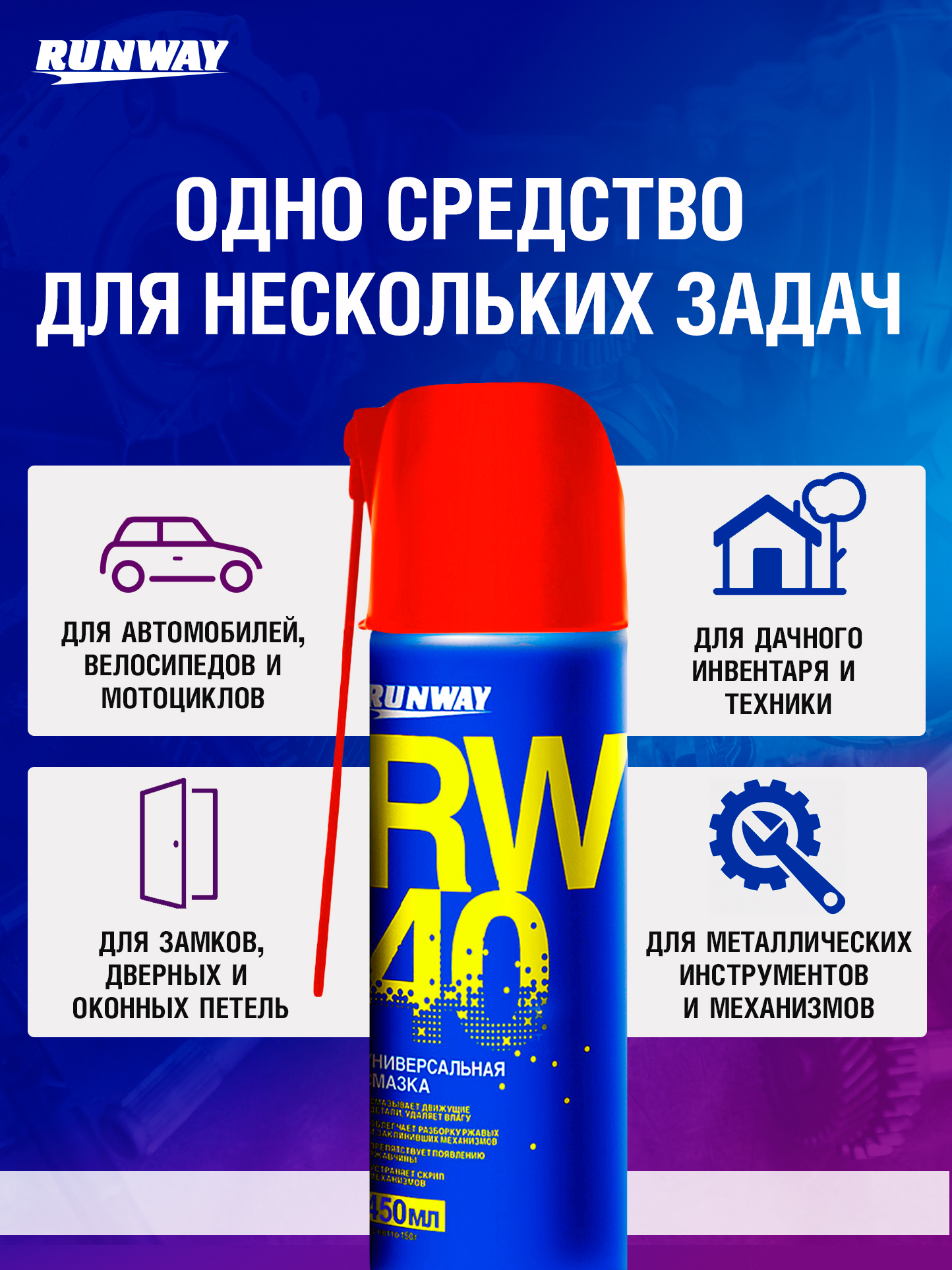RW6045 Смазка универсальная проникающая RW-40 450мл крышка-распылитель
