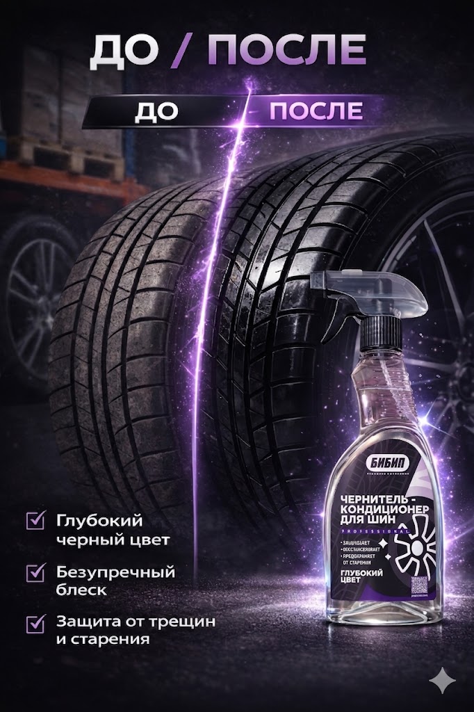  БИБИП Чернитель-кондиционер шин professional, глубокий цвет 550 мл