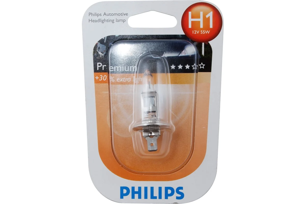 Лампа PHILIPS H1 12V 55W Vision Premium 12258PRB1 +30% блистер 1шт.