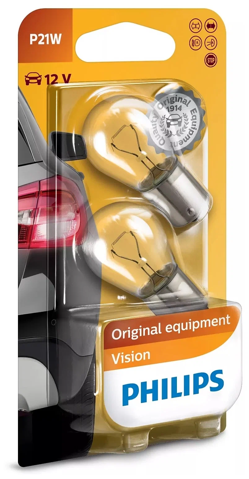 Лампа PHILIPS P21W 12V (BA15s) 12498B2 блистер 2 шт.
