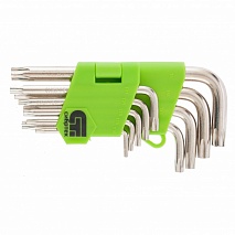 Набор ключей имбусовых Tamper-Torx, 9 шт., TT10-TТ50, 45x, закаленные, короткие, никель// Сибртех